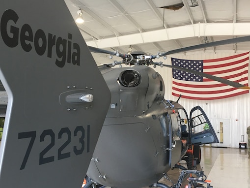 A LUH-72 Lakota Helicopter of the Marietta-based Company C, 2nd Battalion 151st Aviation Regiment provides assistance to multi-agency operations along the southwest border. Photo by Maj. William Carraway