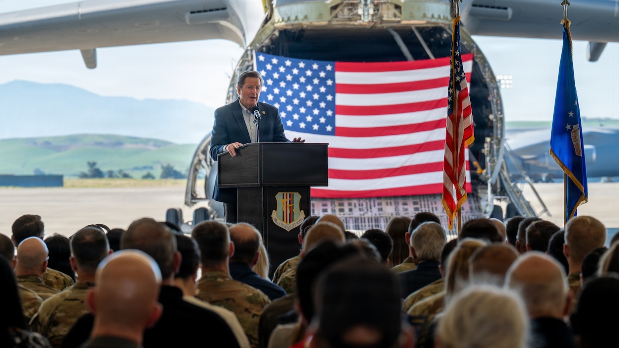 Congressman delivers remarks during a ceremony