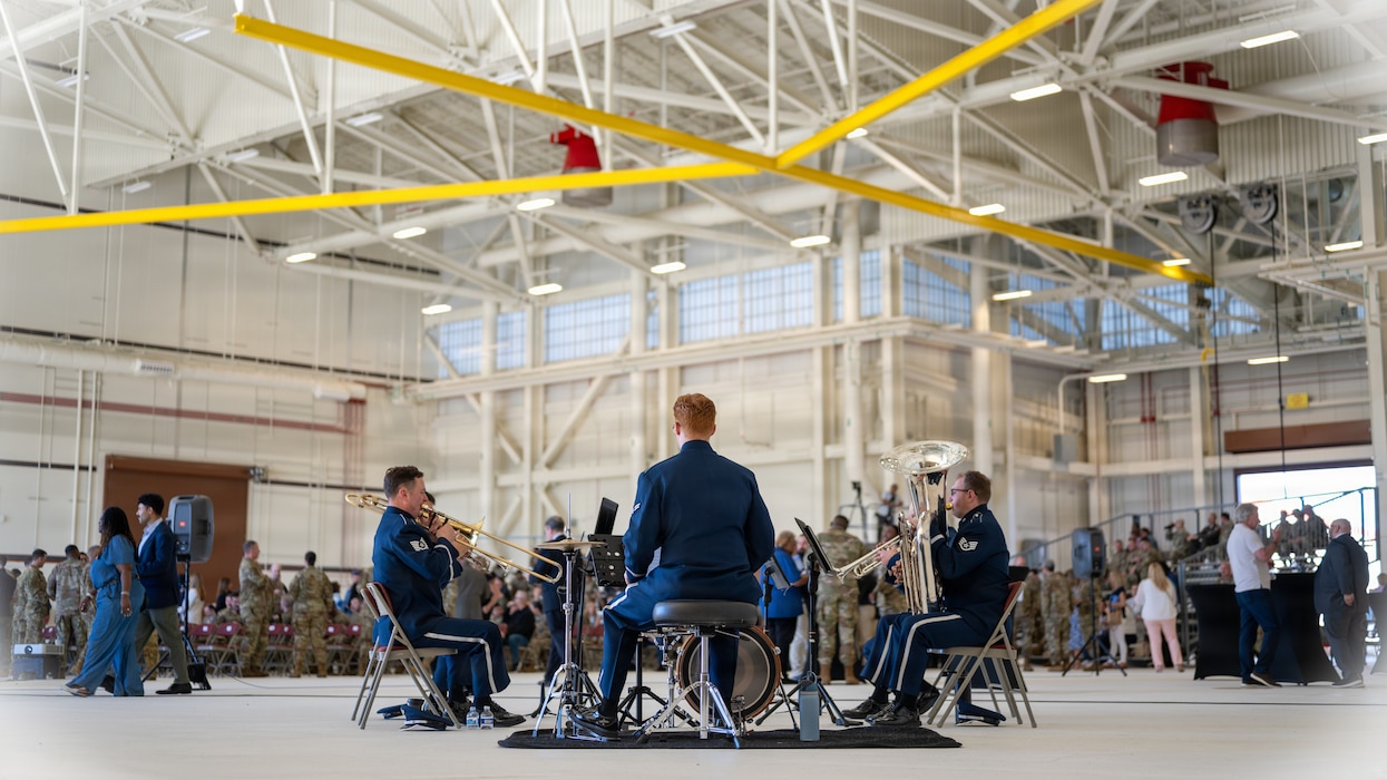 Band members play their instruments during ceremony