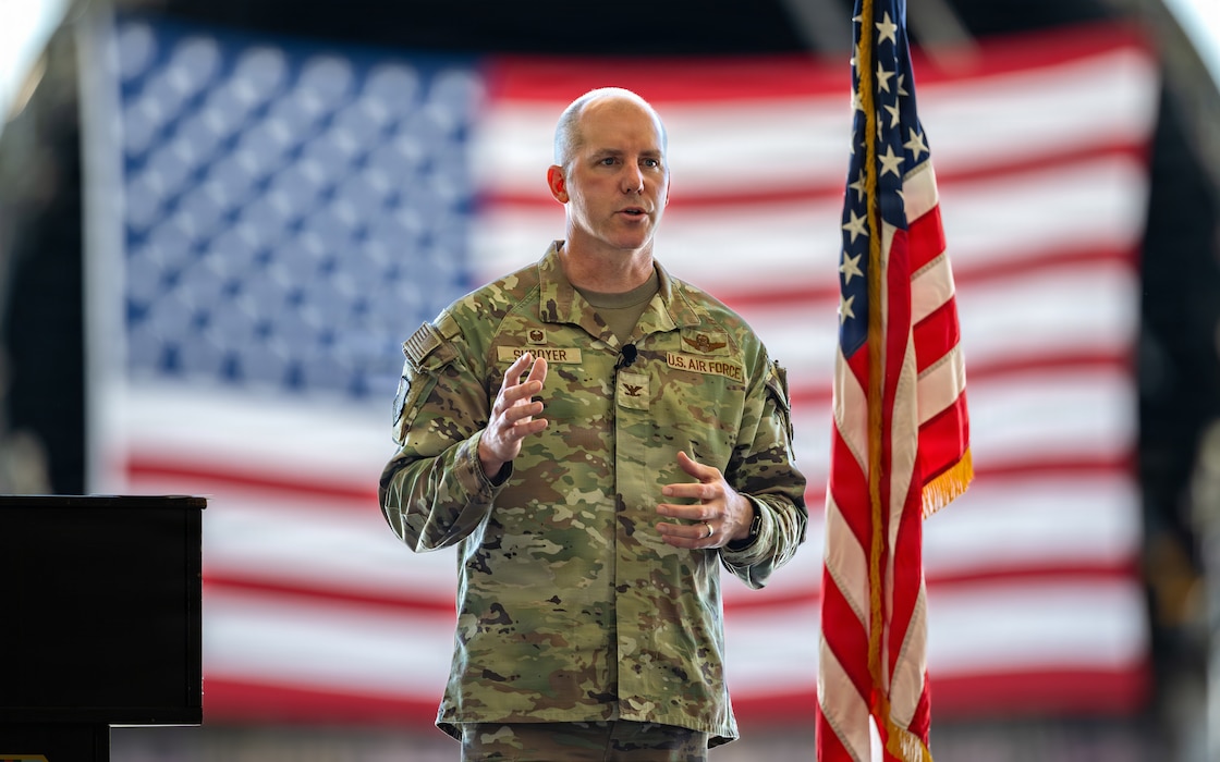 Wing commander delivers remarks