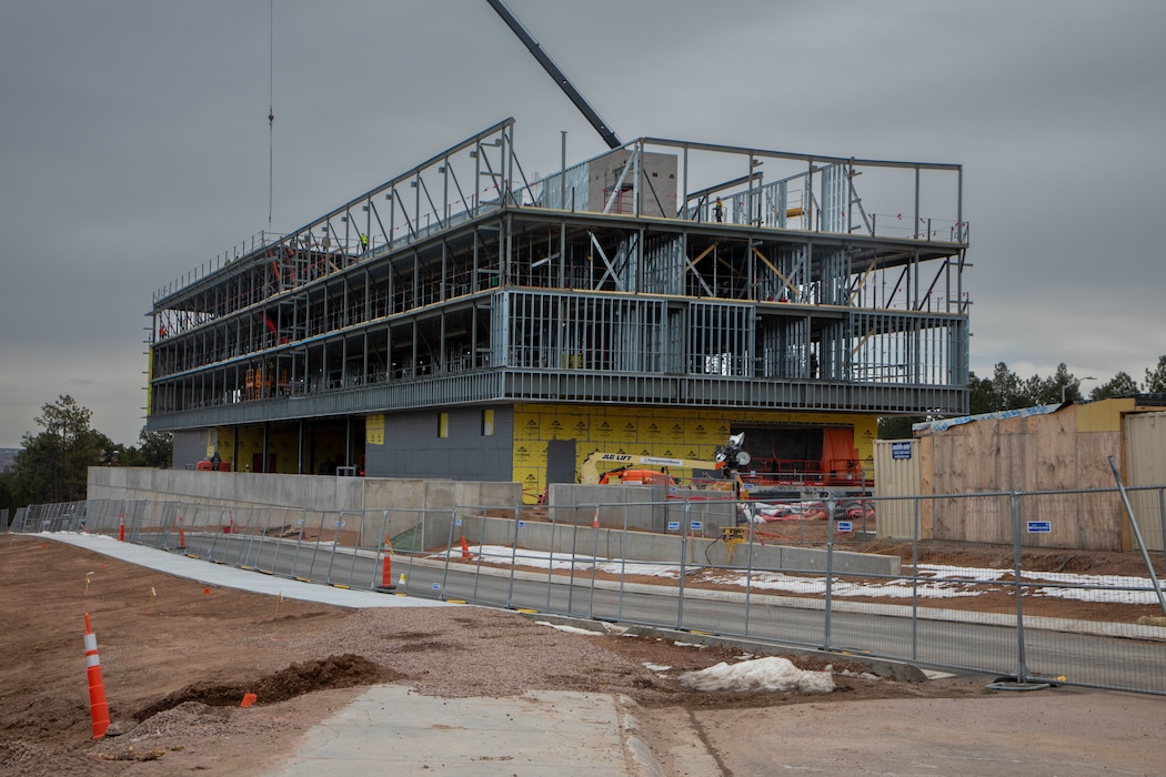 The U.S Air Force Academy Preparatory School dorm construction site in Colorado, Feb. 2, 2026. The dorm will replace three dorm buildings built in 1957, consolidating three squadrons of USAFA Preparatory School students under one roof. The new dorms are scheduled for completion in early 2027.