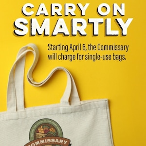 The Arnold Air Force Base Commissary at Arnold AFB, Tenn., and other military commissaries across the nation will begin April 6, 2026, charging for single-use paper and plastic bags. The cost for each plastic bag is 5 cents, while the price for each paper bag is 10 cents. To avoid the charge, patrons are encouraged to bring their own bags from home or purchase reusable bags. (Courtesy graphic)
