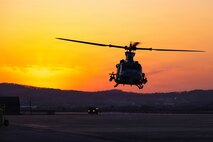 A U.S. Marine Corps UH-1Y Venom with Marine Light Attack Helicopter Squadron 369, Marine Aircraft Group 36, 1st Marine Aircraft Wing lands at Osan Air Base, Gyeonggi-do, South Korea in preparation for KMEP 26.1, March 19, 2026.
