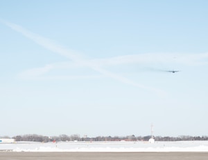 A U.S. Air Force C-130H3 Hercules assigned to the 133rd Airlift Wing takes off from Minneapolis-St. Paul International Airport in St. Paul, Minn., Feb. 21, 2026.