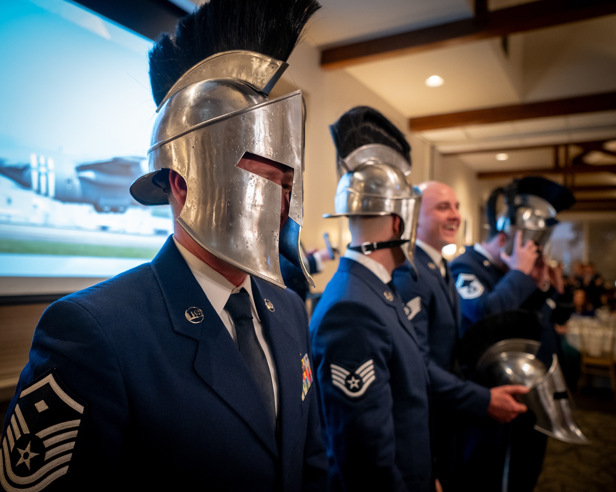 The Kentucky Air National Guard recognizes the 123rd Airlift Wing’s top Airmen for 2026 during the Airman’s Gala at Wildwood Country Club in Louisville, Ky., March 14, 2026. Senior Airman Ethan Greco, Staff Sgt. Lucas Bradshaw and Senior Master Sgt. Dallas Stoll were honored in the Airman, NCO and Senior NCO categories, while Master Sgt. Josh Pence was named First Sergeant of the Year. (U.S. Air National Guard photo by Master Sgt. Joshua Horton)