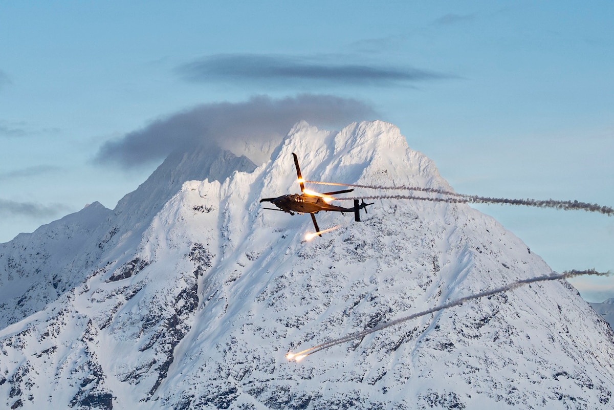 helicopter over the mountains