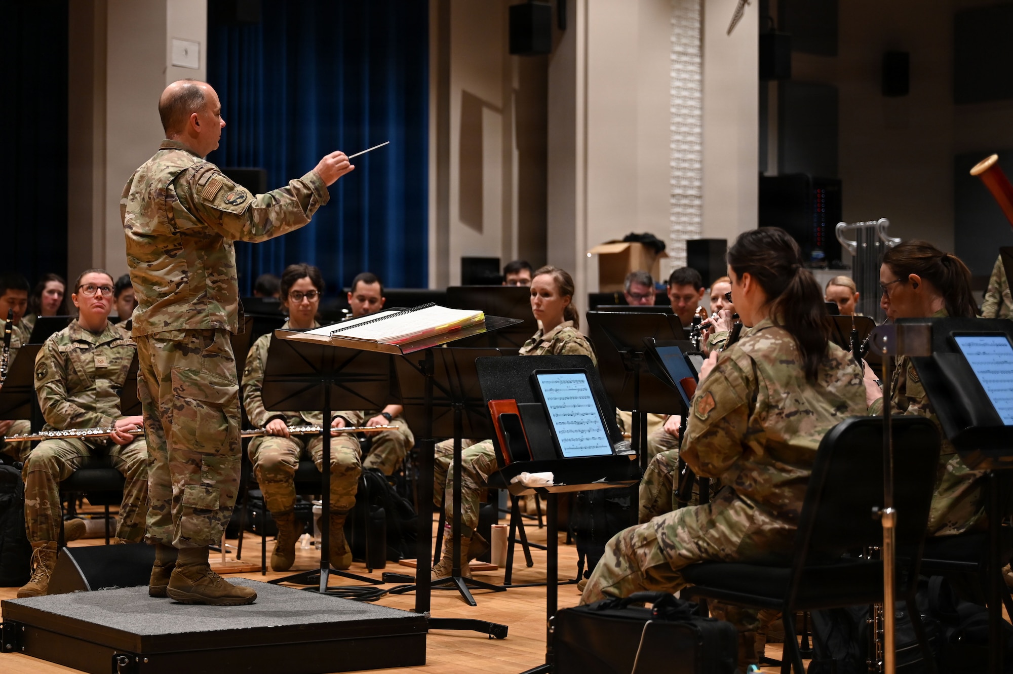 The U.S. Air Force Band plays a musical selection during a Junior Reserve Officer Training Corps visit at Joint Base Anacostia-Bolling, Washington, D.C., March 3, 2026.The Band's leadership explained how musical excellence in public and ceremonial performances provides a unique experience, heightening patriotism for its audiences. (U.S. Air Force photo by Airman 1st Class Brandon Thomas)