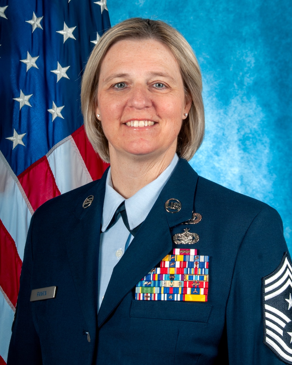 U.S. Air Force Chief Master Sgt. Tracie B. Rankin pose for an official photo at the Charlotte Air National Guard Base, Charlotte, N.C., Feb. 25, 2026.