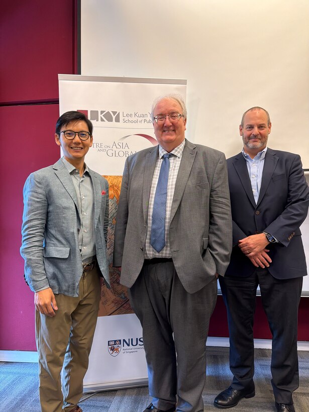 Dr. Phillip Saunders (center) presented his new book with Joel Wuthnow, "China’s Quest for Military Supremacy" at the Lee Kuan Yew School of Public Policy, National University of Singapore. Mr. Drew Thompson, Senior Fellow at the RSIS | S. Rajaratnam School of International Studies (right), joined as discussant. The event was chaired by Prof Chin-Hao Huang (left), Co-Director of the Centre on Asia and Globalisation.