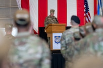U.S. Air Force Lt. Gen Joel Carey, 5th Air Force incoming commander, speaks during a change of command ceremony at Yokota Air Base, Japan, March 24, 2026. A dedicated commander will optimize coordination with Pacific Air Forces, allowing leadership to focus exclusively on ensuring 5 AF's capabilities and readiness are in lockstep with the broader strategy set by PACAF in Hawaii, creating a more cohesive air command structure in the region. (U.S. Air Force photo by Airman 1st Class David S. Calcote)