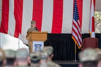 U.S. Air Force Lt. Gen. Laura Lenderman, Pacific Air Forces deputy commander, speaks during the 5th Air Force change of command ceremony at Yokota Air Base, Japan, March 24, 2026. A dedicated commander will optimize coordination with Pacific Air Forces, allowing leadership to focus exclusively on ensuring 5 AF's capabilities and readiness are in lockstep with the broader strategy set by PACAF in Hawaii, creating a more cohesive air command structure in the region. (U.S. Air Force photo by Airman 1st Class David S. Calcote)