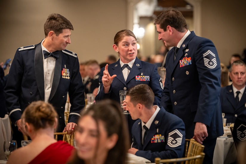 The Kentucky Air National Guard recognizes the 123rd Airlift Wing’s top Airmen for 2026 during the Airman’s Gala at Wildwood Country Club in Louisville, Ky., March 14, 2026. Senior Airman Ethan Greco, Staff Sgt. Lucas Bradshaw and Senior Master Sgt. Dallas Stoll were honored in the Airman, NCO and Senior NCO categories, while Master Sgt. Josh Pence was named First Sergeant of the Year. (U.S. Air National Guard photo by Master Sgt. Joshua Horton)