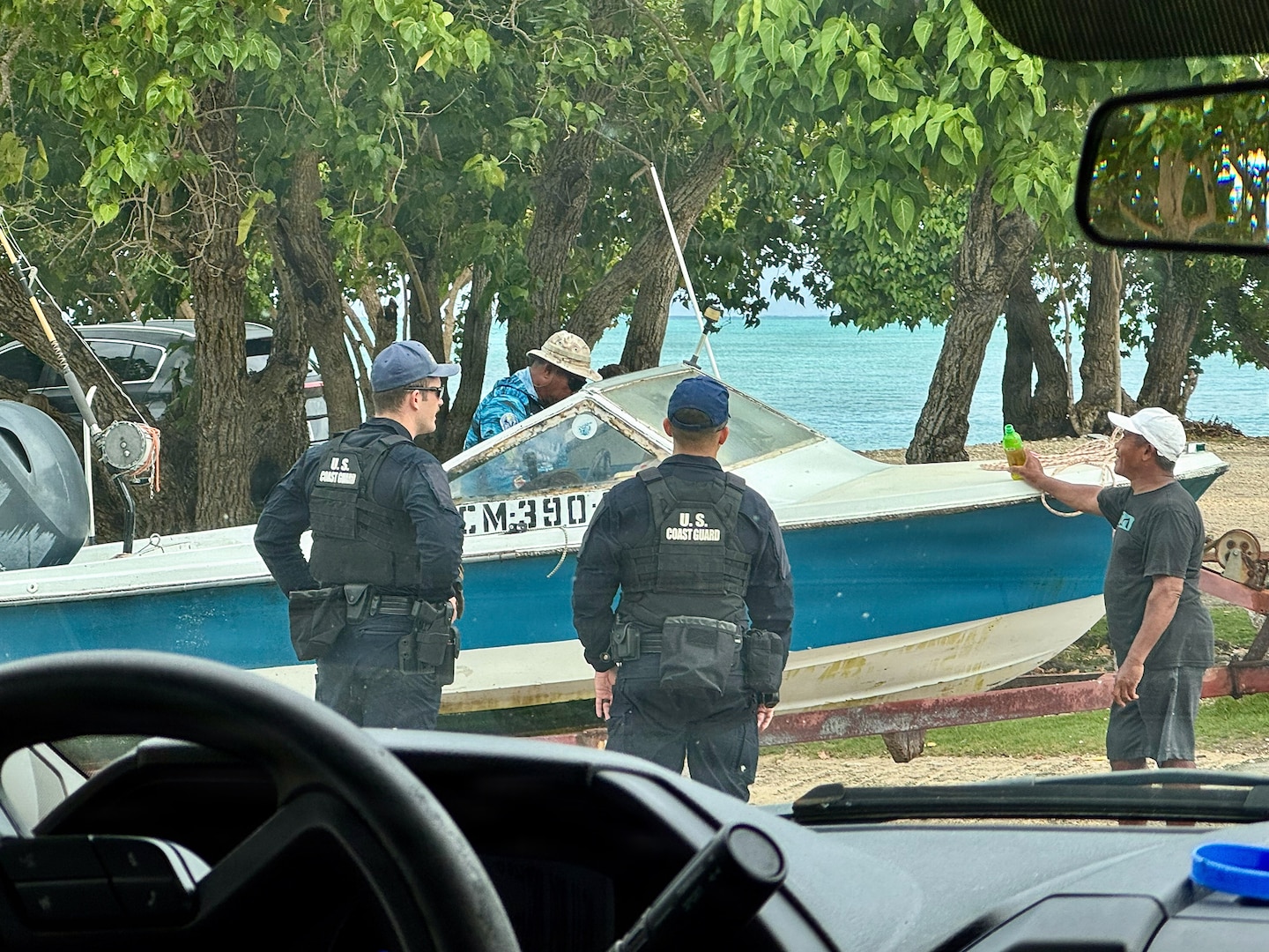 Members of the U.S. Coast Guard Sector Boarding Team conduct shoreside activities and boardings on March 21, 2026, in Saipan.  From March 18-22, conducted joint underway and shoreside operations alongside the CNMI Department of Public Safety, Saipan Marine Unit, and Saipan Customs and Biosecurity, reinforcing direct lines of communication and cooperation that strengthen maritime domain awareness across the CNMI's waters and surrounding exclusive economic zone. (U.S. Coast Guard photo by Petty Officer 1st Class Chris Farrell)
