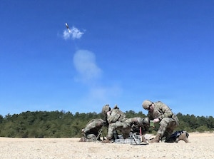 U.S infantry Soldiers assigned to the 1st Battalion, 175th Infantry Regiment, Maryland Army National Guard, conduct mortar training during a field training exercise at Joint Base McGuire-Dix-Lakehurst, N.J., March 15, 2026. The FTX focused on training in preparation for upcoming deployments, team development and unit synchronization. (U.S. Army photo by Steven Roussel)