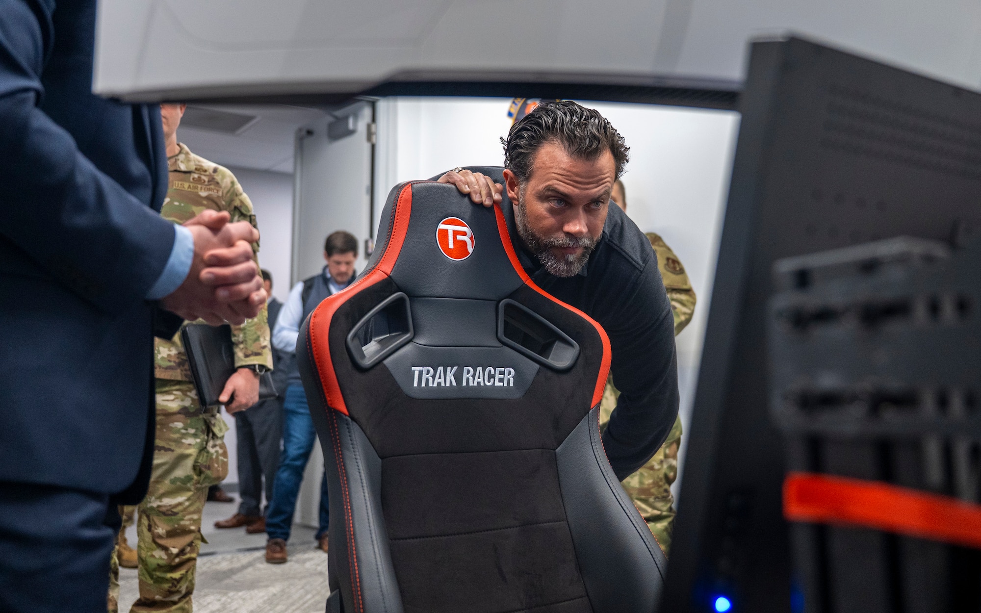 The Under Secretary of the Air Force Matt Lohmeier participates in a demonstration at the simulation lab during his visit to the National Air and Space Intelligence Center at Wright-Patterson Air Force Base, Ohio, March 23, 2026.