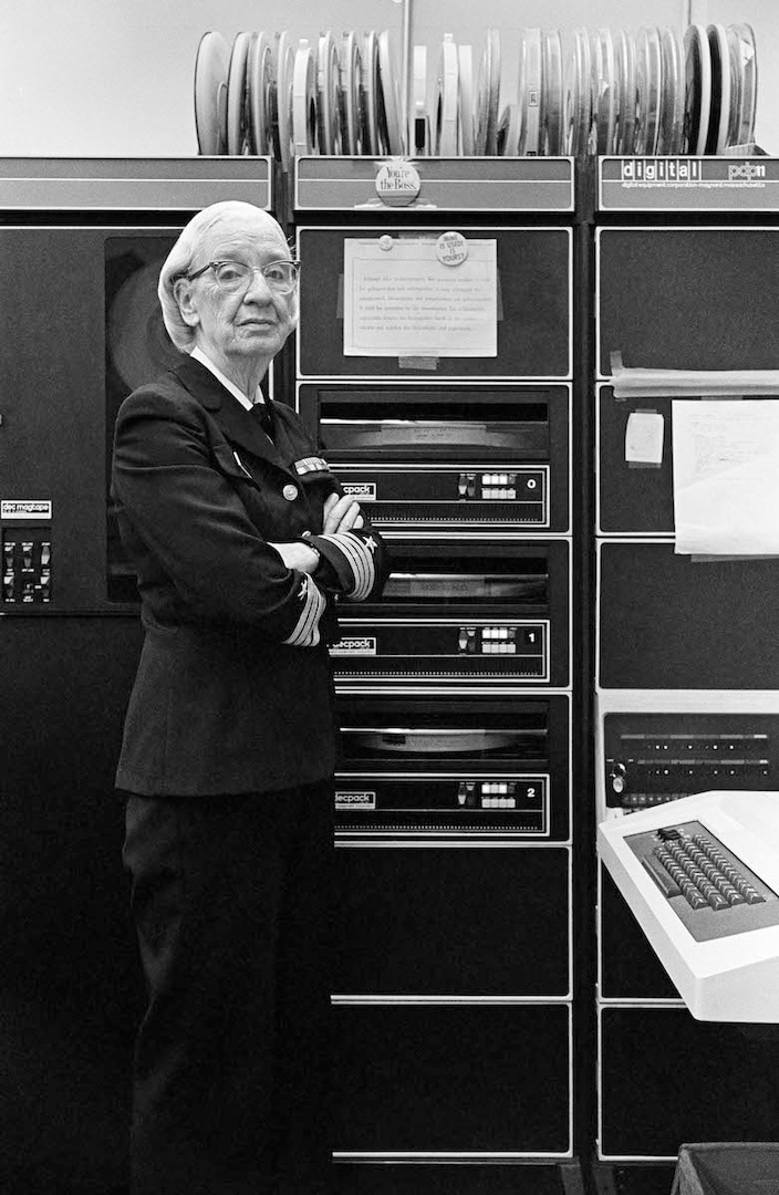 Grace Murray Hopper in her Washington, D.C. office, 1978. By this stage of her career, Hopper had become a leading advocate for standardized programming languages and interoperable systems across the Department of Defense. (Courtesy Photo)