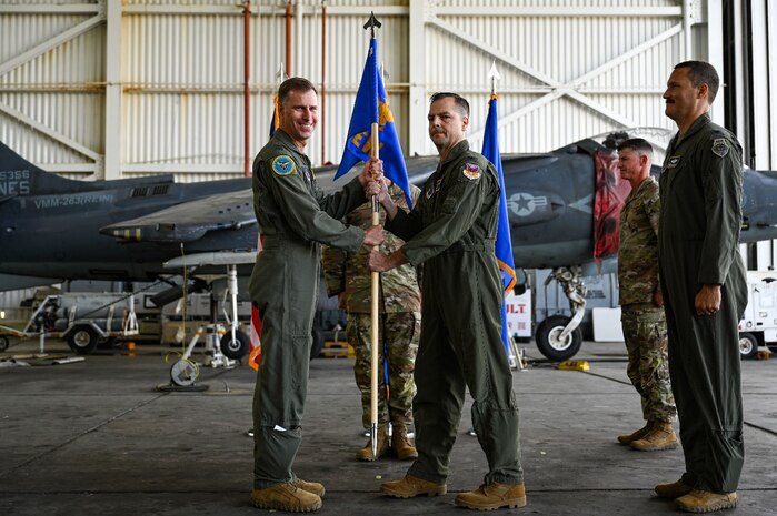 U.S. Air Force Col. William J. Watkins, right, 346th Air Expeditionary Wing inbound commander, assumes command of 346th AEW during a change of command ceremony at Ceiba, Puerto Rico, March 15, 2026. U.S. military forces are deployed to the Caribbean in support of the U.S. Southern Command mission, Department of War-directed operations, and the president’s priorities to disrupt illicit drug trafficking and protect the homeland. (U.S. Air Force photo)