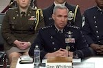 Space Force Gen. Stephen N. Whiting, commander of U.S. Space Command, testifies before the Senate Armed Services Committee in Washington, March 26, 2026.