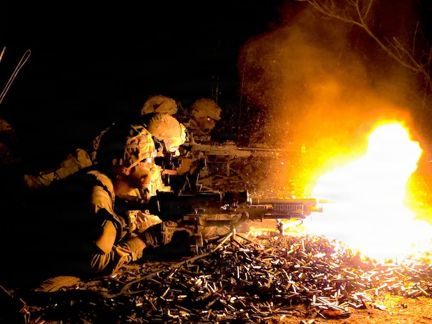 U.S. Army Soldier assigned to 11th Airborne Division, fire a M240 machine gun during Combined Arms Live-Fire Exercise at Rodriguez Live Fire Complex, South Korea, Mar. 24, 2026.