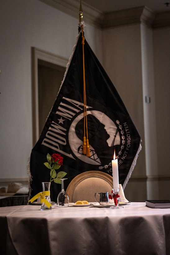 A POW/MIA Missing Man Table at the annual military appreciation day luncheon hosted by the New Orleans Navy League at the Metairie Country Club, Metairie, Louisiana, March 18, 2026. The New Orleans Navy League hosted the event to recognize and award service members in the New Orleans area. (U.S. Marine Corps photo by Lance Cpl. Edward Spears)