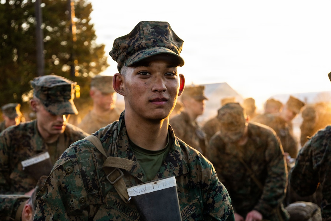 U.S. Marine Corps candidates with Officer Candidates Course 251 receive their eagle, globe, and anchors at Marine Corps Base Quantico, Virginia, March 13, 2026. The mission of Officer Candidate School is to educate and train officer candidates in Marine Corps knowledge and skills within a controlled and challenging environment, evaluating and screening individuals for the leadership, moral, mental, and physical qualities required for commissioning as Marine Corps officers. (U.S. Marine Corps photo by Sgt. Enos Jimenez)