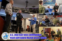 Rear Adm. David E. Mazur, vice commander of U.S. 2nd Fleet and a member of the Royal Canadian Navy, receives a demonstration of modeling and simulation capabilities from Stephanie Lewis, director of Fleet Synthetic Training at Navy Warfare Development Center, during a tour of the Navy Center for Advanced Modeling and Simulation (NCAMS), March 4, 2026. Mazur visited NWDC to learn about modeling, simulation and the upcoming 2nd Fleet 360 Wargame supporting fleet readiness and warfighting