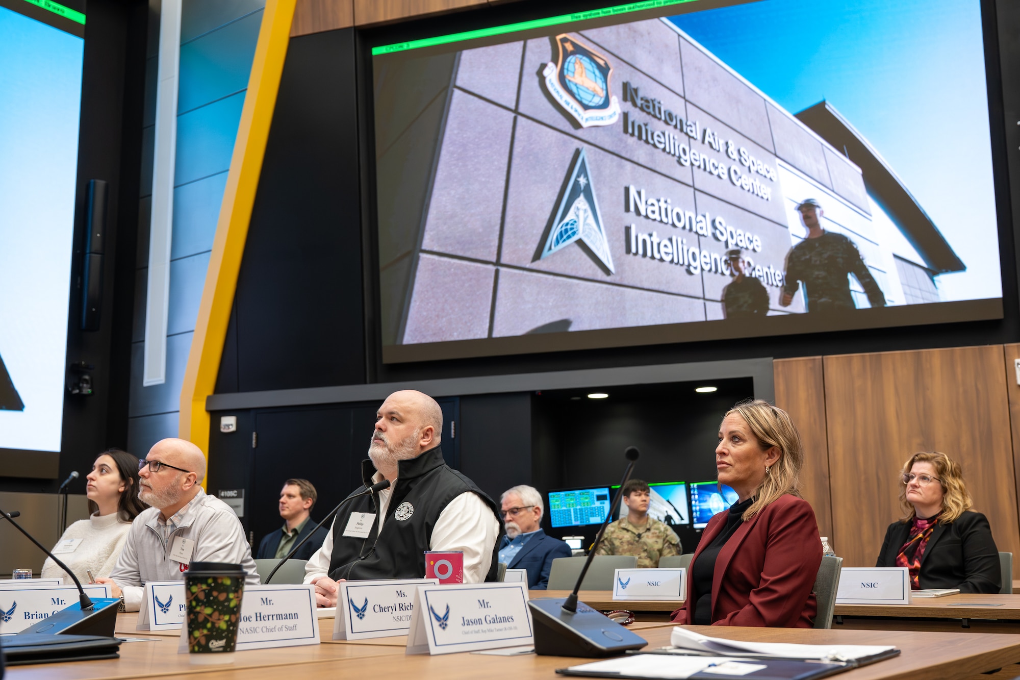 A congressional staff delegation receives a mission brief at the National Air and Space Intelligence Center, Wright-Patterson Air Force Base, Ohio, Feb. 27, 2026. The visit provided legislative partners with a firsthand look at the cohesive mission collaboration between the installation’s key national security organizations to better inform the legislative process.