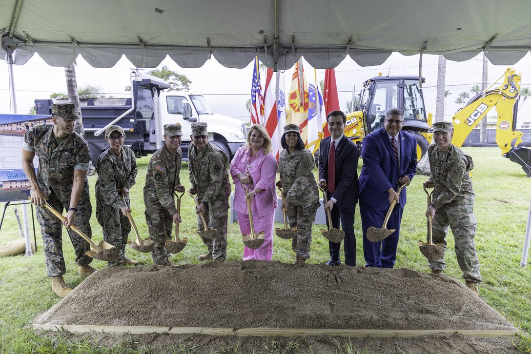 The Governor of Puerto Rico (center in pink) joins leaders from Fort Buchanan, the U.S. Army Reserve, the Puerto Rico National Guard, and the U.S. Army Corps of Engineers Caribbean District, to break ground on the new $22.27 million Advanced Skills Training Barracks on Fort Buchanan. The 30,000‑square‑foot facility will provide modern, on‑installation lodging for Soldiers attending short‑term institutional training, eliminating the need for trainees to stay nearly 50 miles off‑post. Once complete, the barracks will enhance Fort Buchanan’s ability to support mission‑focused education and leadership development, strengthening the installation’s role as the Army’s strategic hub in the Caribbean.
