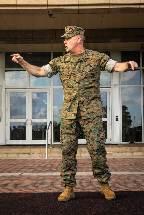 U.S. Marine Corps Maj. Gen. Douglas Clark, deputy commander of Marine Forces Reserve and Marine Corps Forces South, gives a speech at Marine Corps Support Facility New Orleans, March 10, 2026. Ruiz visited the facility to attend the annual sergeant major summit.  The summit was held for senior officers and senior enlisted advisors, serving at the Marine Forces level, to discuss important and emerging topics in the Marine Corps. (U.S. Marine Corps photo by Lance Cpl. Edward Spears)