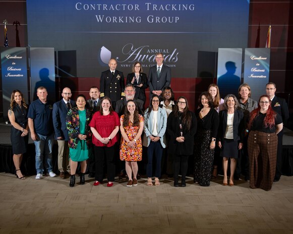 FY25 NSWC PCD Annual Award for Excellence in Business Innovation: Contractor Tracking Working Group -
Robert Abbott, Tiffany Ackerland, Carisa Baker, Monica Beaver, Rosalia Bellissima, Wynne Bischoff, Linda Bland, Victoria Bottorf, Curtis Bruce, Jr., Thanh Cai, Justina Corby, Tina Curtis, Commander Christopher Duncan, Amanda Farris, Susan Lawson, Emily Little, Frances Negron, Gretchen Rivera, Peter Walker, and Brandon Winkler
(U.S. Navy photo by Eddie Green)