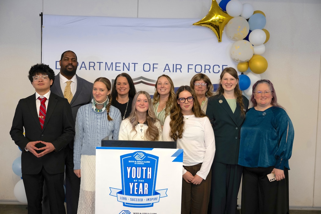 Youth program candidates and advisors pose for a group photo at the Boy’s & Girl’s Club of America’s Alaska Youth of the Year Ceremony on Eielson Air Force Base, Alaska, March 21, 2026.