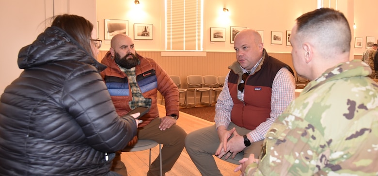 Adam Telle (center, right), Assistant Secretary of the Army for Civil Works, met with local media after touring the Port of Nome and engaging with local officials on Mar. 25, 2026.
