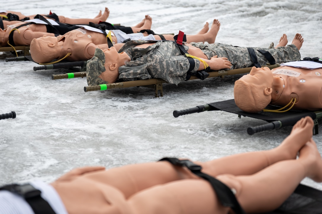 The Marine Corps Warfighting Laboratory stages medical training manikins in preparation for a simulated mass-casualty treatment during exercise Cold Response 26 in Setermoen, Norway, March 11, 2026. Marine Corps medical modernization efforts are focused on increasing survivability in the distributed, contested environments envisioned by Force Design. Our medical capabilities increase survivability in distributed environments by pushing advanced care closer to the point of injury and enhancing our medical evacuation network. A key component of NATO's enhanced vigilance activity Arctic Sentry, exercise Cold Response 26 is a Norwegian-led winter military exercise designed to enhance collective defense capabilities and ensure U.S. readiness to rapidly deploy and seamlessly operate alongside NATO Allies in challenging arctic conditions. (U.S. Marine Corps photo by Cpl. Michael Bartman)
