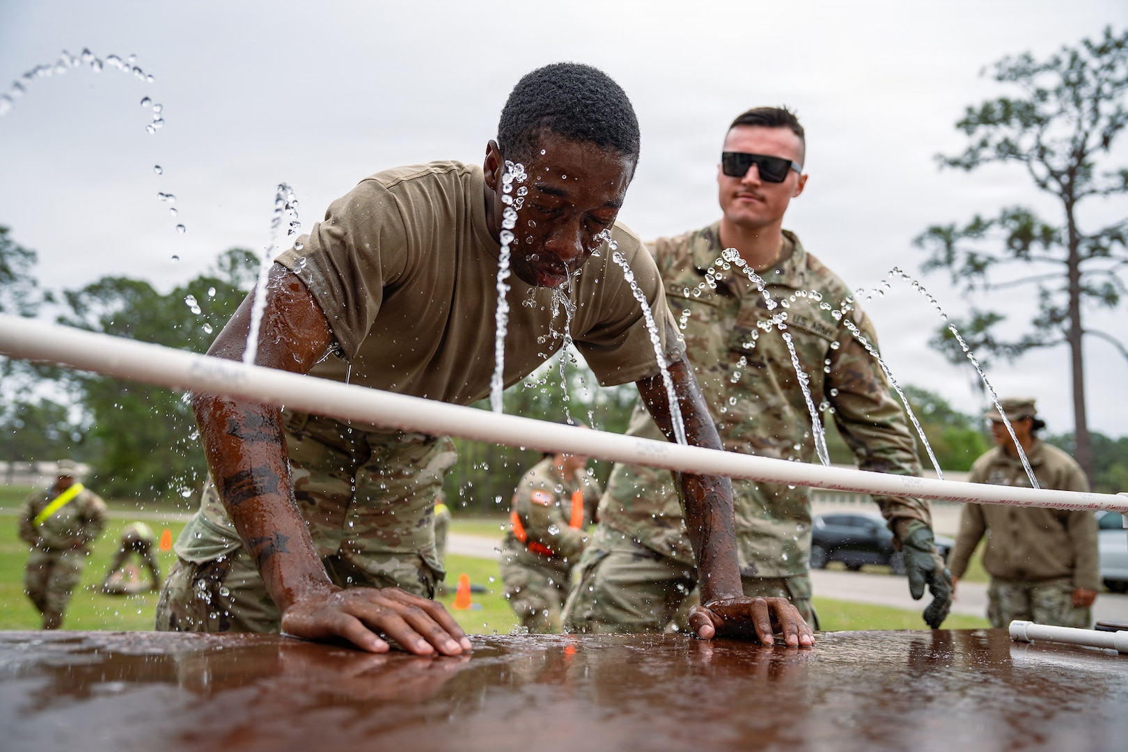 Private 2nd Class Shane Rogers, an air defense battle management system operator with the 116th Field Artillery, participates in an oleoresin capsicum (OC) certification event at Camp Blanding Joint Training Center, Fla., March 25, 2026