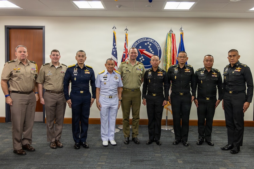 Gen. Ukris Boontanondha, Chief of Defense for the Royal Thai Armed Forces, led a delegation to the headquarters of U.S. Army Pacific (USARPAC) for a meeting with Australian Maj. Gen. Giles J.S. Cornelia, USARPAC's Deputy Commanding General for Strategy and Plans and staff.