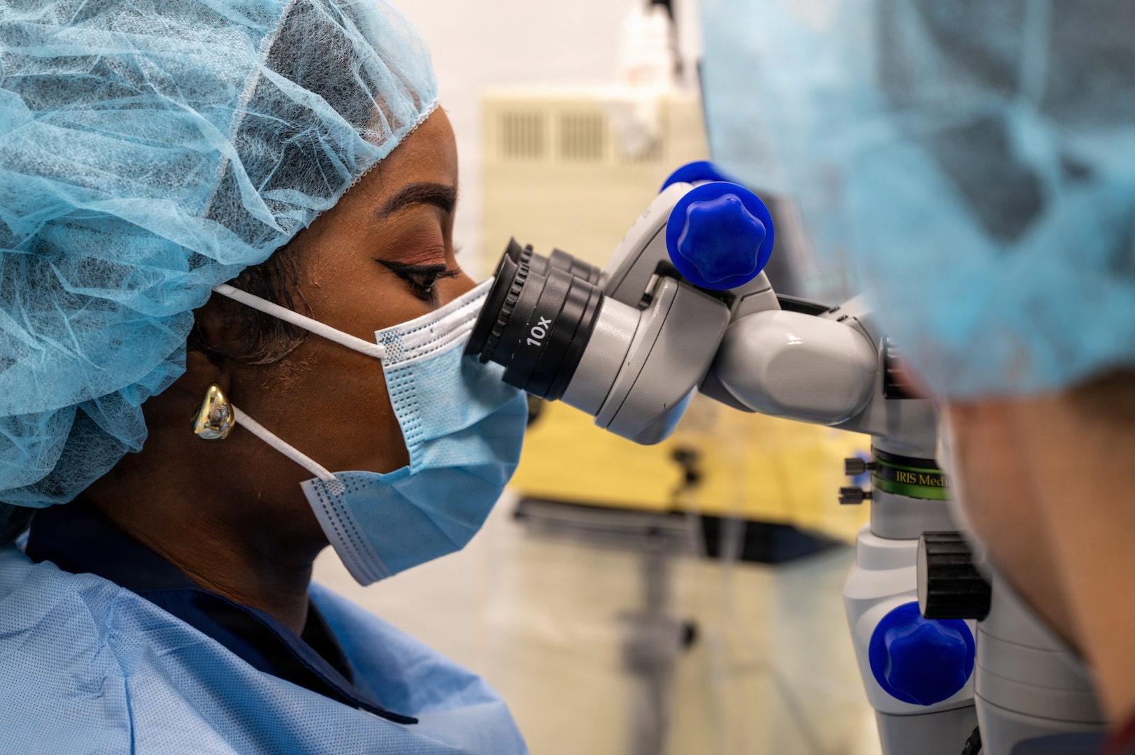 Dr. Arlene Bobb-Semple, Guyanese ophthalmologist, performs retina surgery alongside U.S. Air Force Maj. Samuel Hobbs, 59th Medical Group Chief of Vitreoretinal Services, at the Georgetown Public Hospital Corporation in Georgetown, Guyana, March 18, 2026. During Lesser Antilles Medical Assistance Team (LAMAT) 2026, U.S. Air Force and Ministry of Health ophthalmology teams worked side by side to deliver specialized eye care, building trust and strengthening long-term health partnerships. (U.S. Air Force photo by Maj. Stephani Schafer)