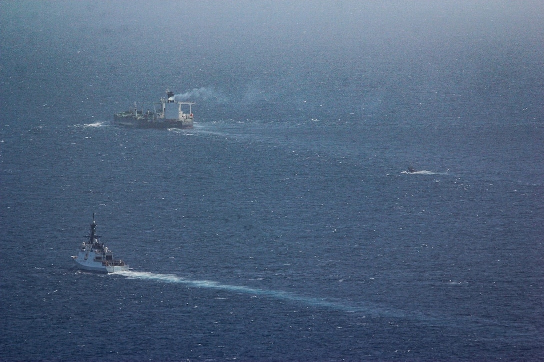 The Legend-class USCGC Stratton (WMSL 752) assumed escort duties of motor tanker Sophia and escorted the vessel from an anchorage south of Puerto Rico to an at-sea transfer with Venezuela for further disposition, Jan. 27, 2026. The Stratton’s crew returned to their home port in Alameda, California, after sailing more than 16,000 nautical miles and completing a 79-day patrol in the Caribbean. U.S. Coast Guard courtesy photo.