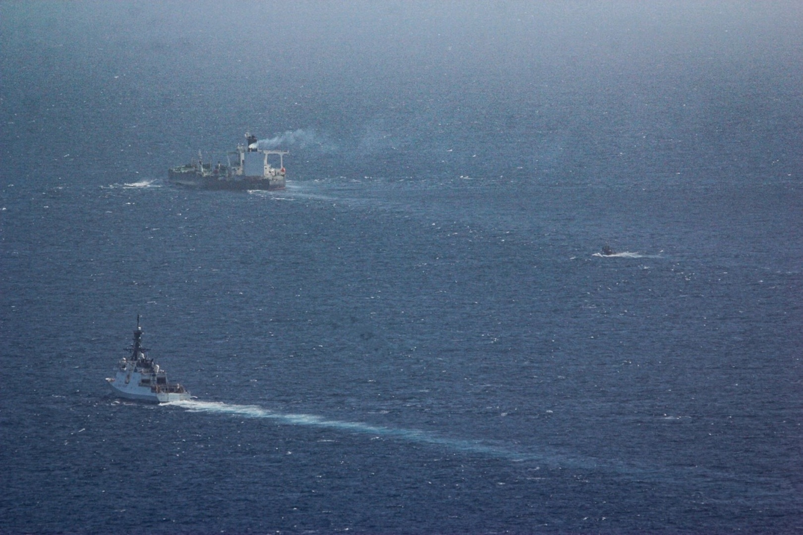The Legend-class USCGC Stratton (WMSL 752) assumed escort duties of motor tanker Sophia and escorted the vessel from an anchorage south of Puerto Rico to an at-sea transfer with Venezuela for further disposition, Jan. 27, 2026. The Stratton’s crew returned to their home port in Alameda, California, after sailing more than 16,000 nautical miles and completing a 79-day patrol in the Caribbean. U.S. Coast Guard courtesy photo.