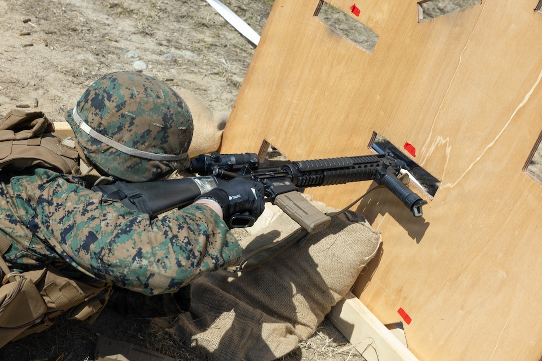 U.S. Marine Corps Sgt. Glacer Looper, a supply chain management specialist with Combat Logistics Company 36, Combat Logistics Regiment 35, 3rd Marine Logistics Group, and a Kansas native, conducts a 9-hole rifle drill during exercise Northern Dragon 26 at Japan Ground Self-Defense Force Camp Nihonbara, Okayama, Japan, March 17, 2026. CLC-36 holds exercise Northern Dragon yearly to enhance and maintain the unit’s logistics capabilities, combat marksmanship proficiency, and medical preparedness in austere terrain and weather conditions. (U.S. Marine Corps photo by Cpl. Colin Thibault)