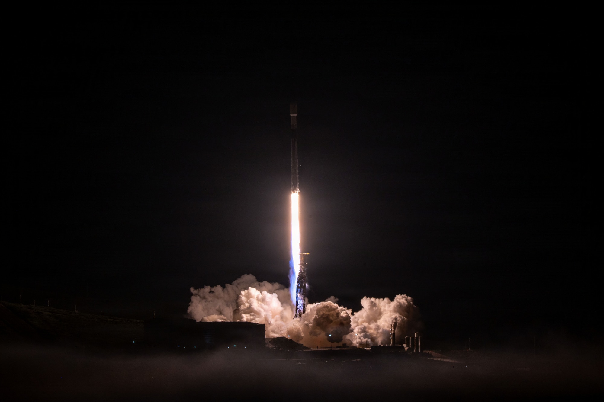 a rocket launches at night