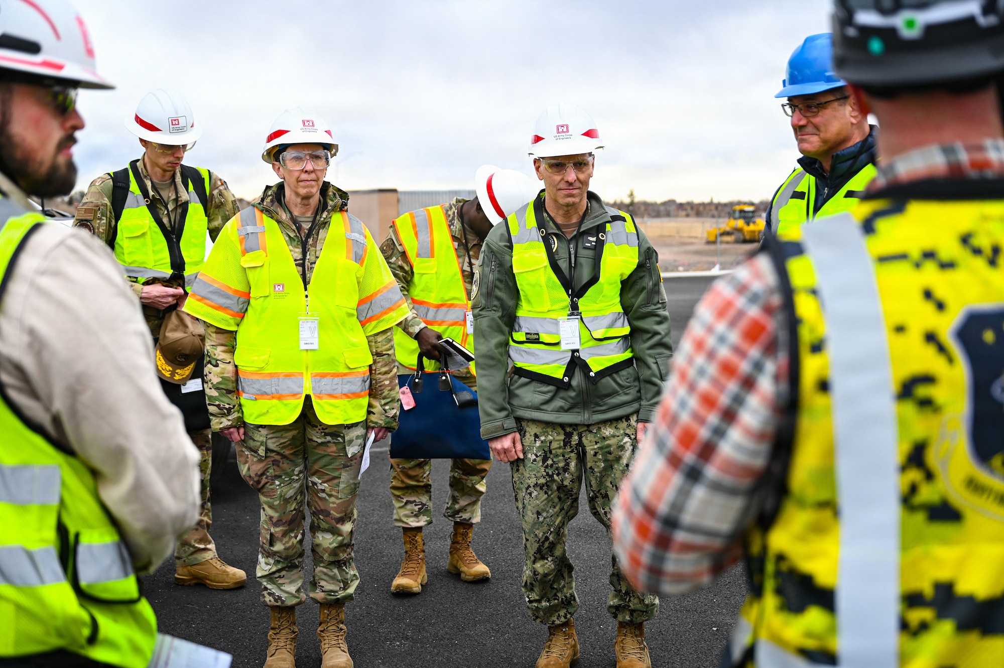 U.S. Navy Adm. Rich Correll (second to left), commander, USSTRATCOM, and U.S. Army Command Sgt. Maj. Jo Naumann (left), USSTRATCOM’s command senior enlisted leader, visited the base and observed firsthand how 90 MW Airmen execute continuous alert operations in support of USSTRATCOM’s global deterrence mission. (U.S. Air Force photo by Senior Airman Mattison Cole)