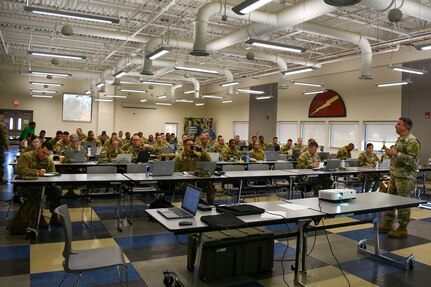 Col. Adim Yousif, Chief of Staff, 85th U.S. Army Reserve Support Command, speaks to Soldiers during the 85th USARSC G4 training workshop held at Joint Base McGuire, Dix, Lakehurst, New Jersey, March 23-27, 2026.