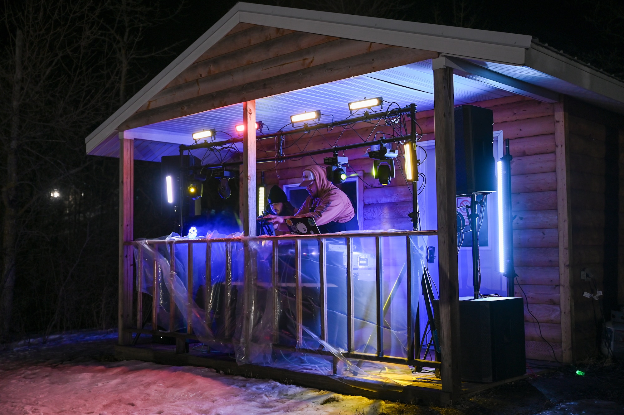 DJs play music at the top of the slopes at Bottineau Winter Park, North Dakota, March. 7, 2026. Bottineau Winter Park operates as a nonprofit, focused on strengthening the community through outdoor recreation. (U.S. Air Force photo by Airman Joseline Chacon Monterroso)