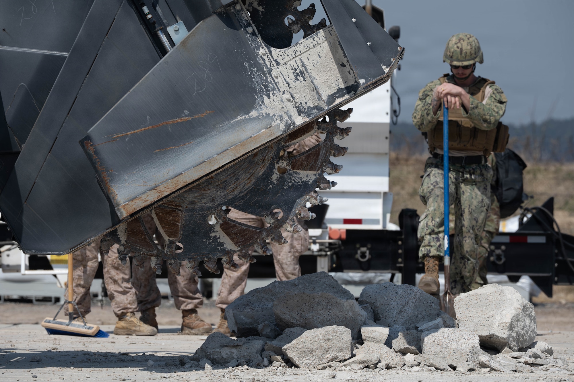 A wheel saw is used during training.