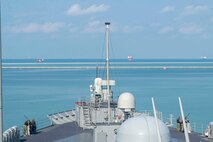 U.S. 7th Fleet flagship USS Blue Ridge (LCC 19) departs Laem Chabang, Thailand following a scheduled port visit, March 30, 2026.