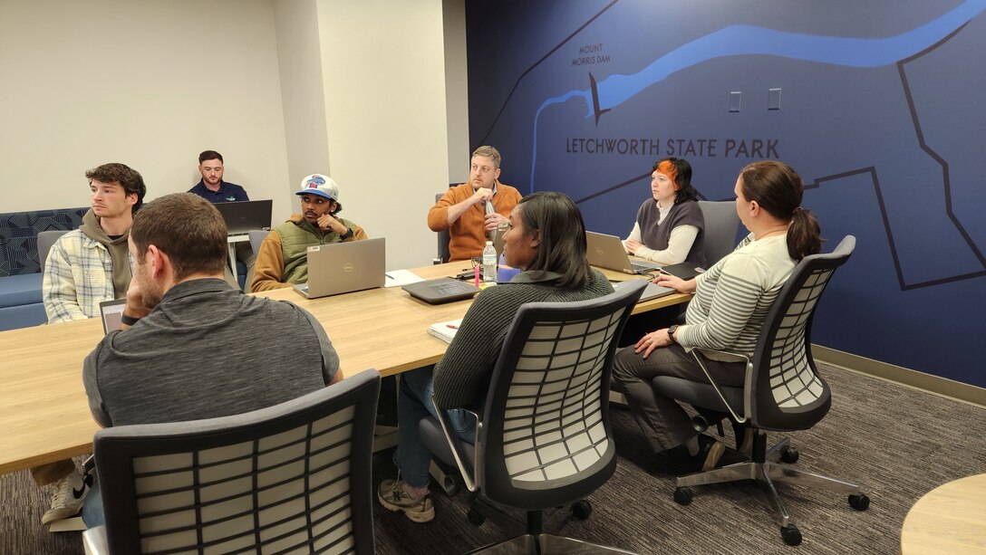 U.S. Army civilian Emma Crooks, a project engineer assigned to the U.S. Army Corps of Engineers, Buffalo District, leads a project team meeting focused on value engineering in Buffalo, New York, Dec. 17, 2025.