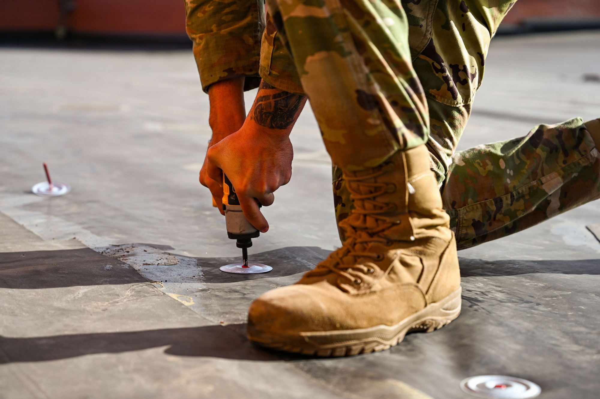 The 90 CES and other squadrons across the base quickly responded to effectively repair damage occurring on March 12, 2026, when winds reaching 92 MPH left severe damage to structures and landscaping. (U.S. Air Force photo by Senior Airman Mattison Cole)