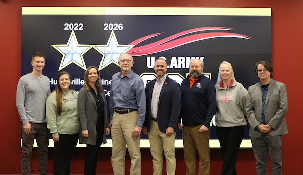 Huntsville Center safety team pose for photo at Redstone Arsenal, Alabama, March 13, 2026, after evaluators announce HNC will be the first in USACE to receive Safety and Occupational Health Star Recertification, with the recommendation now moving forward for final approval by the Department of the Army.