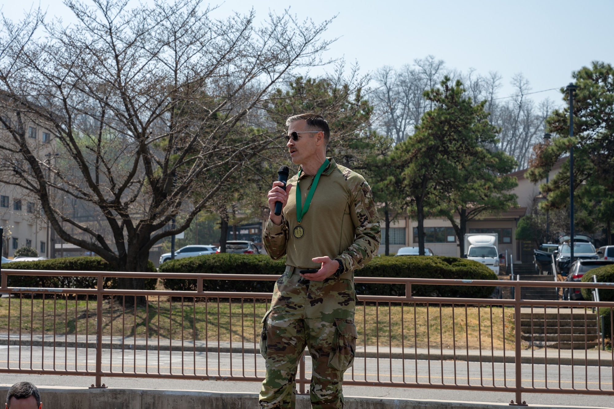 A commander gives remarks after the conclusion of a 30km ruck.