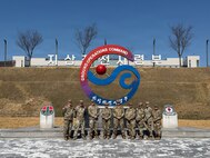 U.S. Army Soldiers from the 17th Sustainment Brigade, Nevada National Guard, pose for a photo at the Republic of Korea Army Ground Operations Command, South Korea, March 19, 2026.